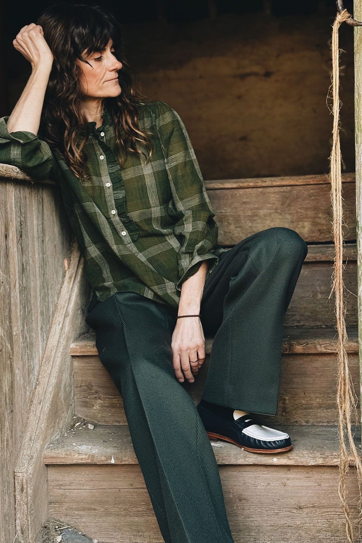 lina blouse | olive check