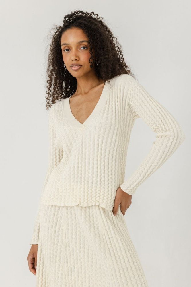 Žemės & Vagos: Sea Salt V - neck Sweater & A - line Skirt Set