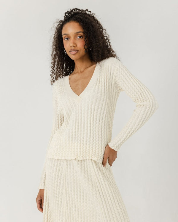 Žemės & Vagos: Sea Salt V - neck Sweater & A - line Skirt Set
