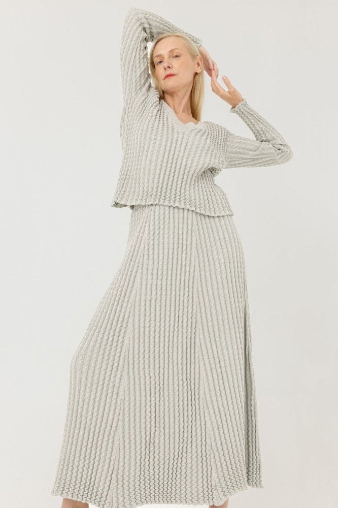 Žemės & Vagos: Sky Blue V - neck Sweater & A - line Skirt Set