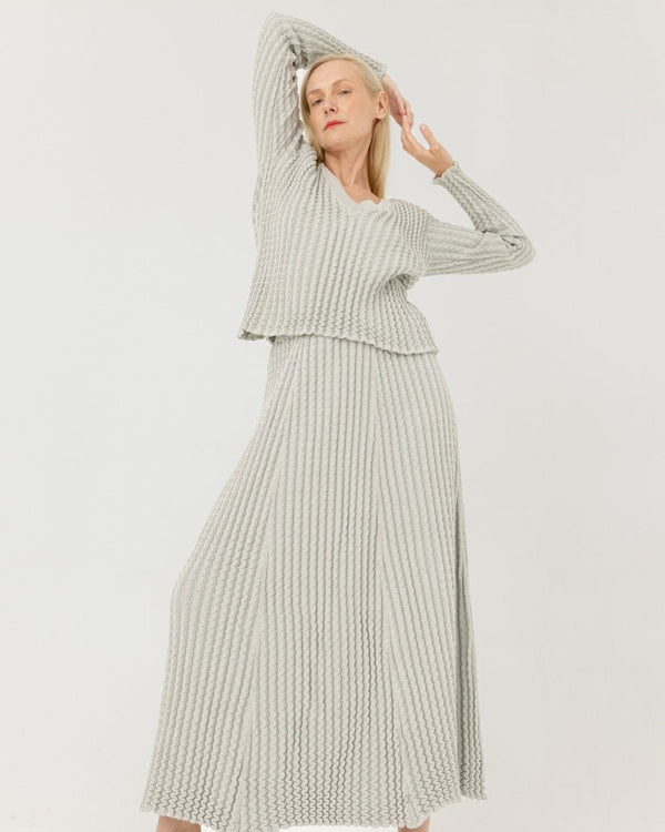 Žemės & Vagos: Sky Blue V - neck Sweater & A - line Skirt Set