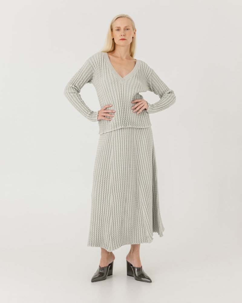 Žemės & Vagos: Sky Blue V - neck Sweater & A - line Skirt Set