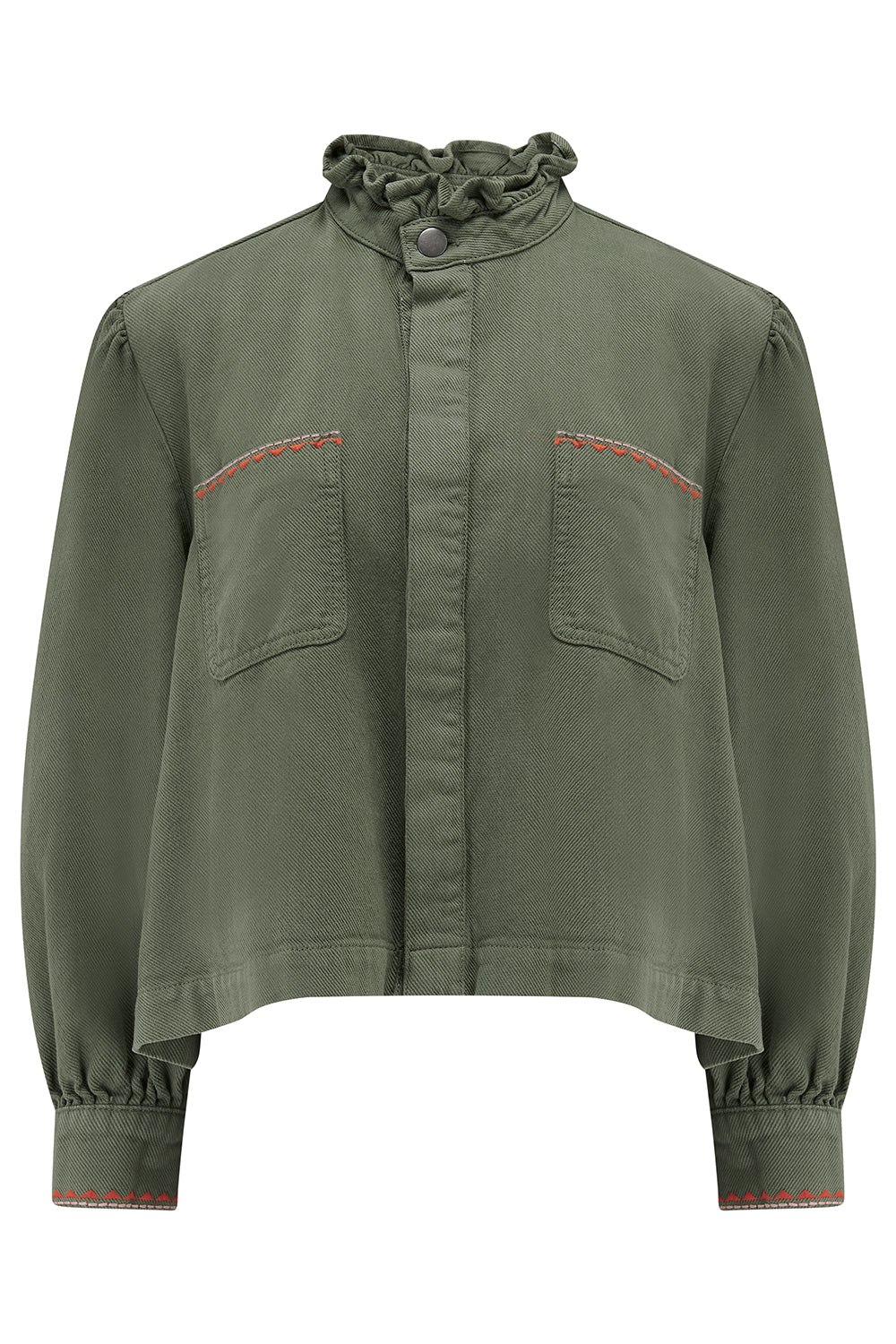 Ziggy Cropped Denim Jacket in Khaki - seventy + mochi