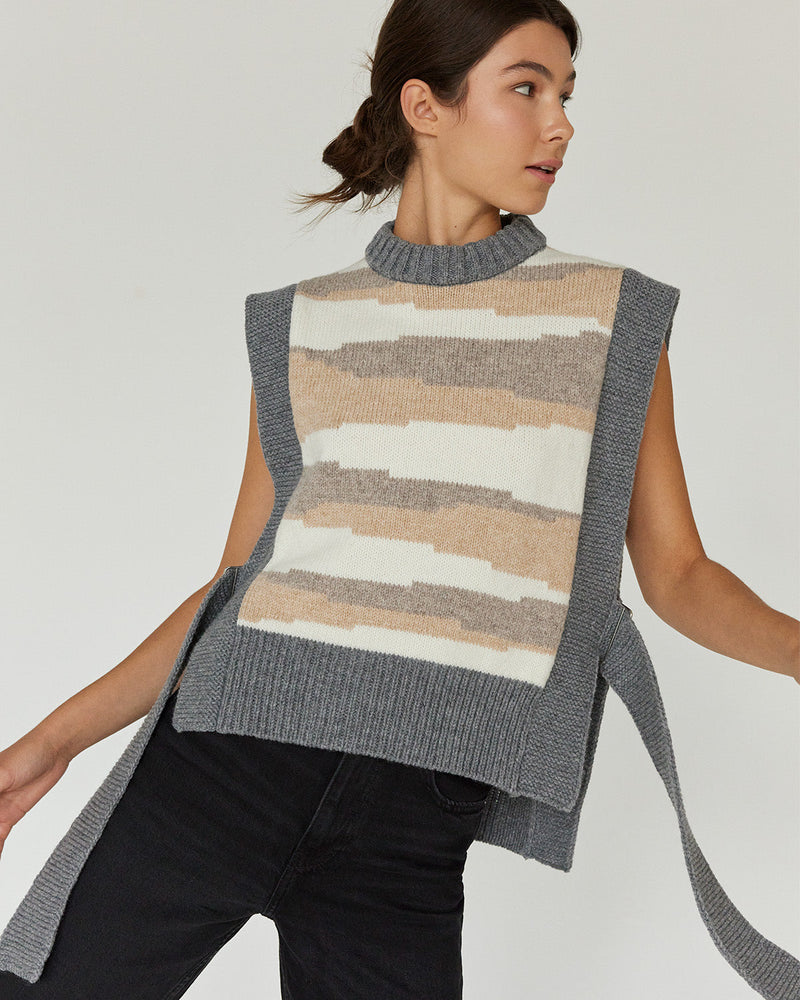 Kalvos: Striped Grey Merino Wool Vest