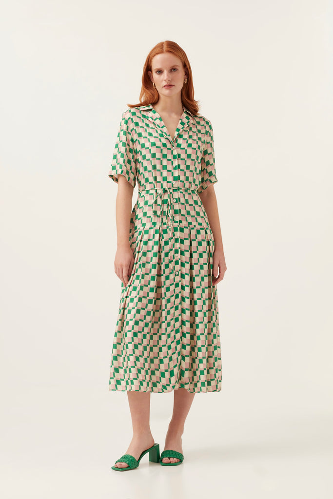 Pink/ Green Checkerboard Shirt Dress – Gather&See