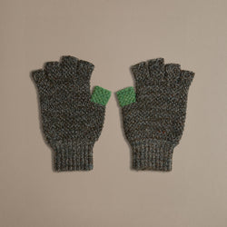 British Made 100% British Wool Fingerless Gloves in Grey and Green