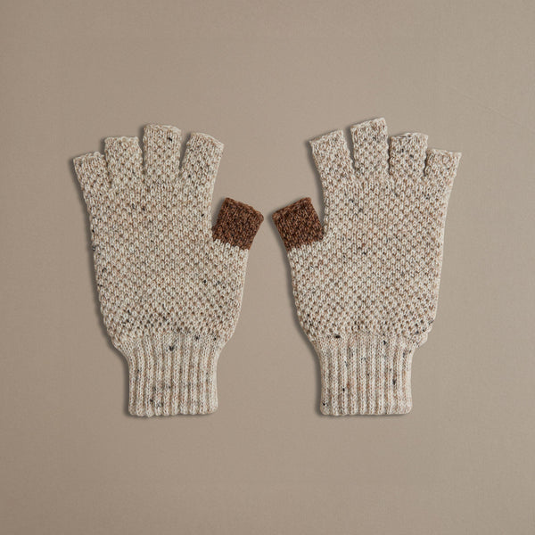 British Made British Wool Fingerless Gloves in Un-Dyed Nepp