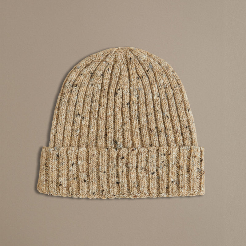 British Made Unisex Donegal Beanie in Oat