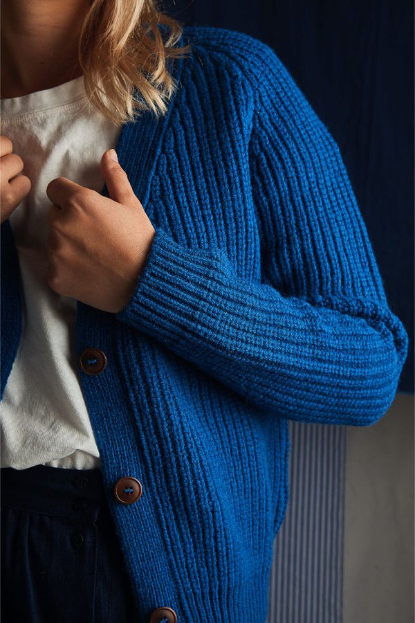 ANNA V Neck Blue Cardigan - 100% Cruelty Free Merino Wool - Spanish Merino Wool Cardigan - L'Envers