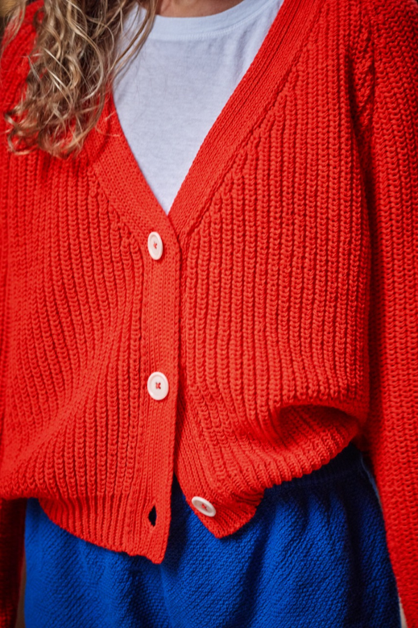 ANNA V-neck cardigan in 100% Organic Cotton - Red - L'Envers