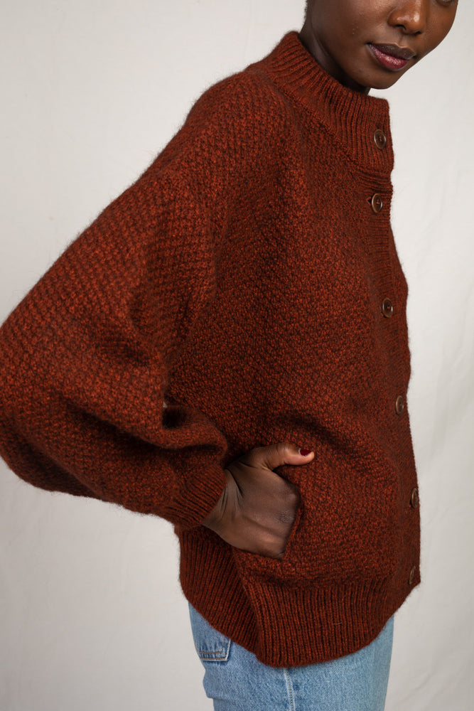 GEORGE Red Wool Cardigan - Soft As Cashemire - 100% Natural Wool - 50% Spanish Merino Wool & 50% Yak Wool - L'Envers