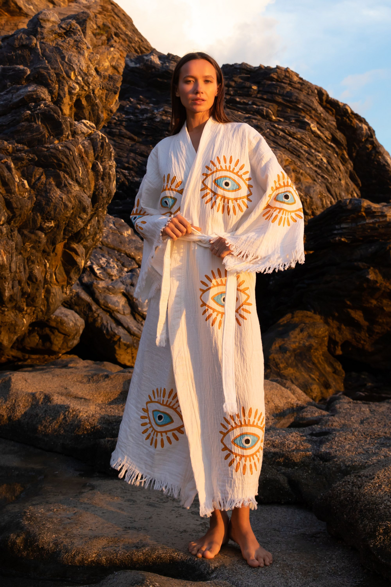 AZRA Kimono in Cream & Orange