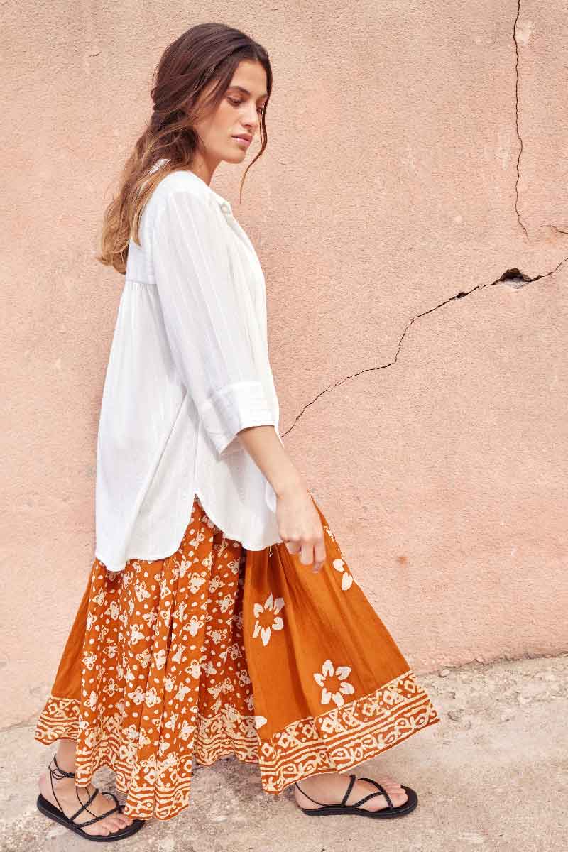 Brielle Batik Rust Organic Cotton Skirt