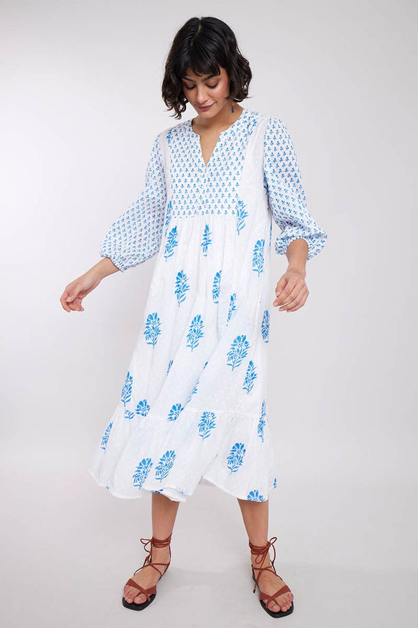Clover White Cotton Dobby Dress