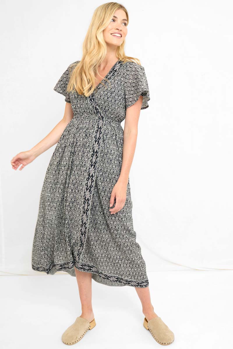 Delilah Print Black Organic Cotton Maxi Dress