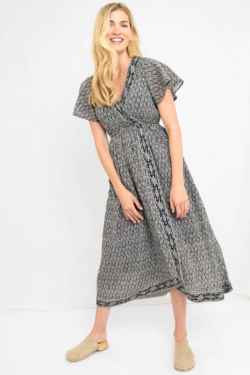 Delilah Print Black Organic Cotton Maxi Dress