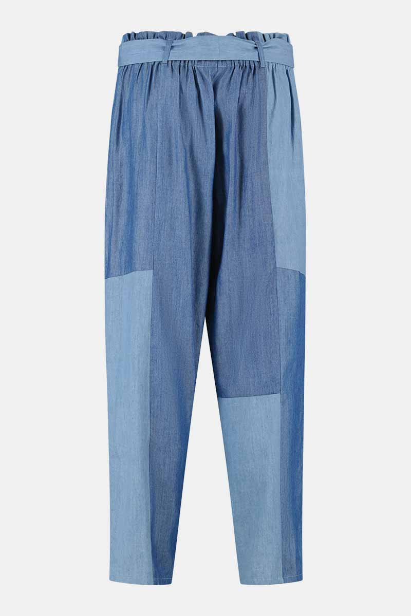 Dion Patched Denim Blue Belted Trouser