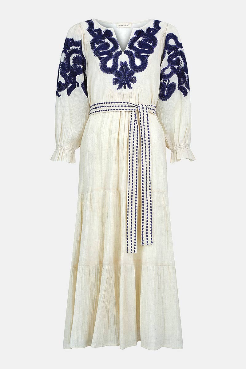 Front of Dolly Ecru Cotton Embroidered Dress by East.co.uk