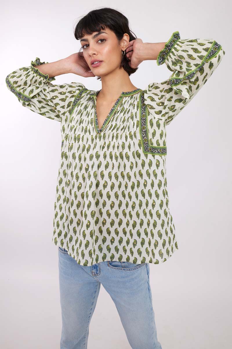 Model wearing Harriet Green Organic Cotton Top by East.co.uk