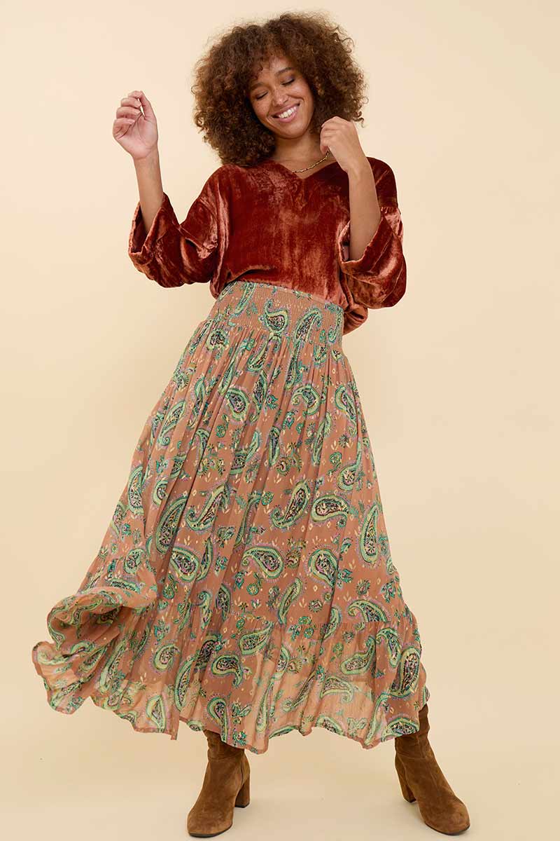 Heidi Chestnut Georgette Foil Skirt