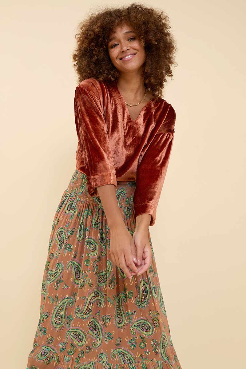 Heidi Chestnut Georgette Foil Skirt