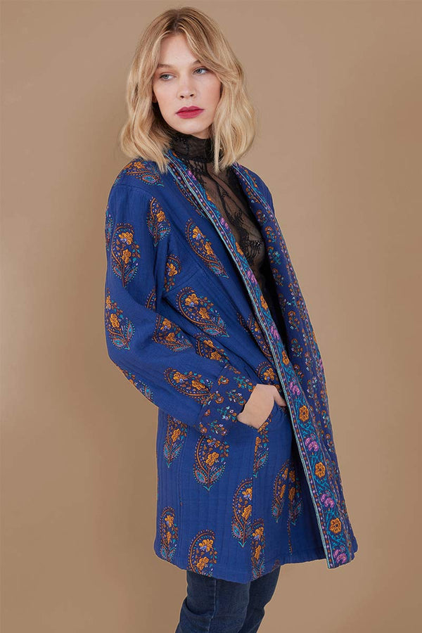 Joelle Navy Longline Quilted Jacket