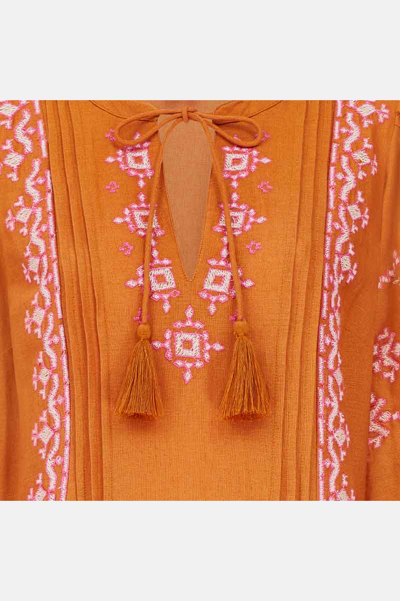 Julie Saffron Cotton Embroidered Dress