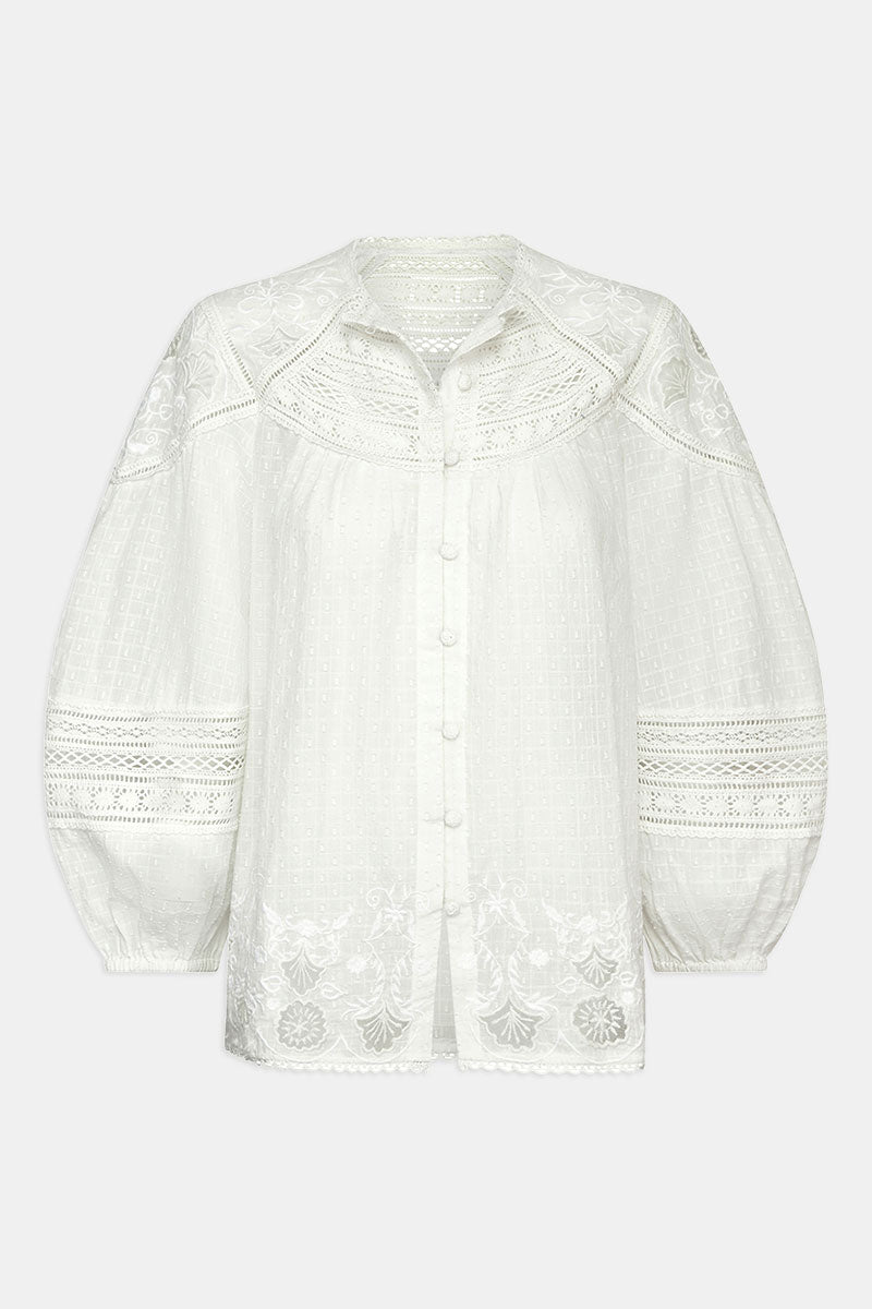 Front of Juliette White Cotton Embroidered Blouse by East.co.ukFront of Juliette White Cotton Embroidered Blouse by East.co.uk