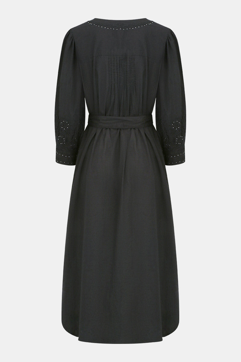 Back of Nisha Chikankari Embroidered Black BCI Cotton Dress by East.co.uk