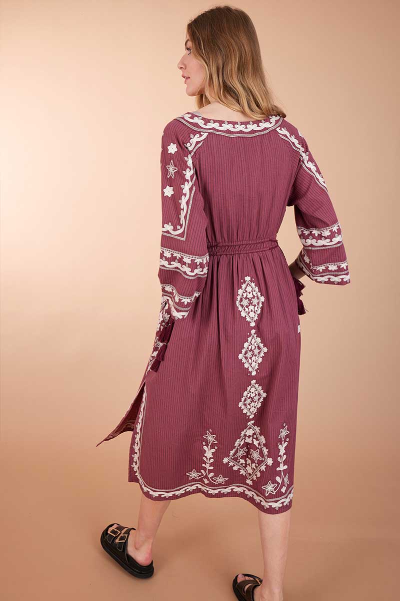Reva Sangria BCI Cotton Embroidered Dress