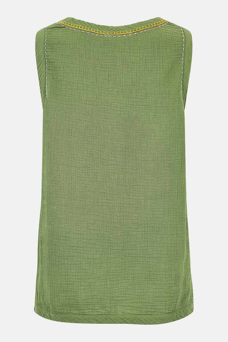 Back of Sally Khaki Cotton Sleeveless Top by East.co.uk