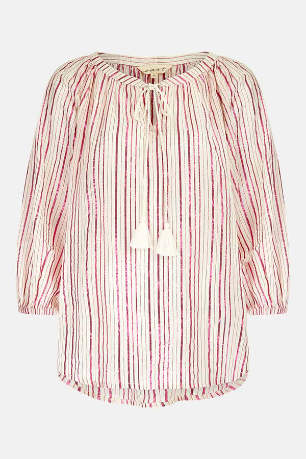 Front of Serene Pink Lurex Cotton Blouse by East.co.uk