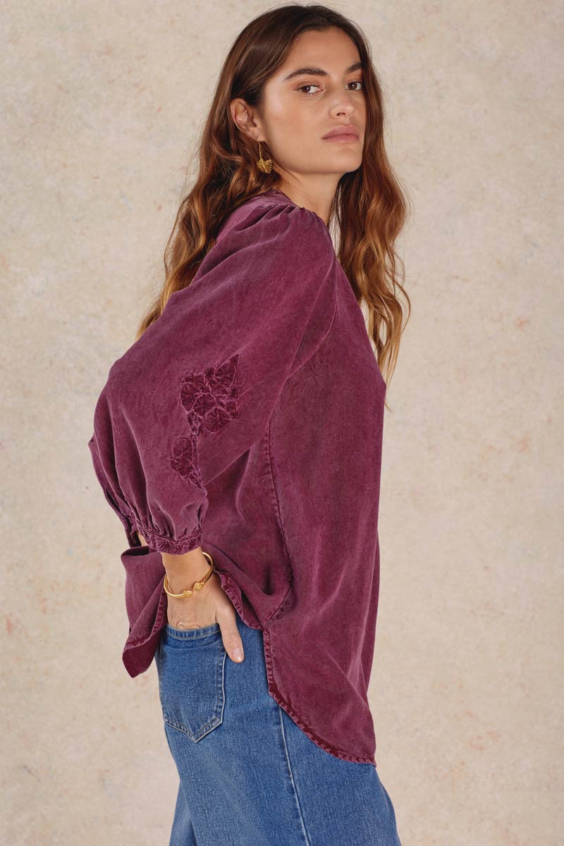 Dua Embroidered Burgundy Blouse