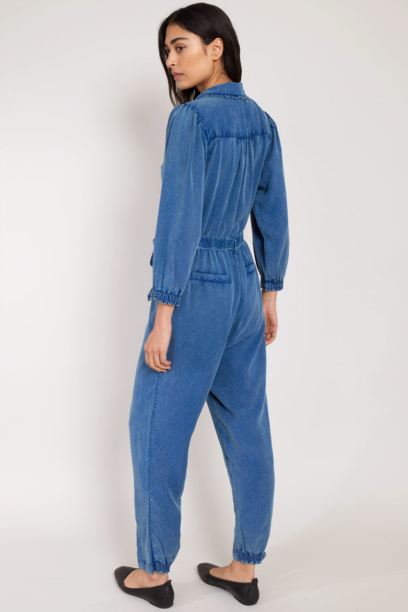 back side view of model wearing East Iona Jumpsuit