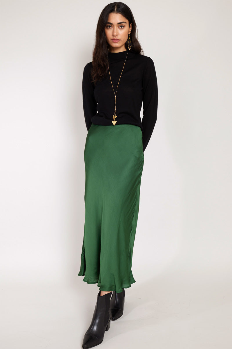 Noelle Forest Green Satin Skirt