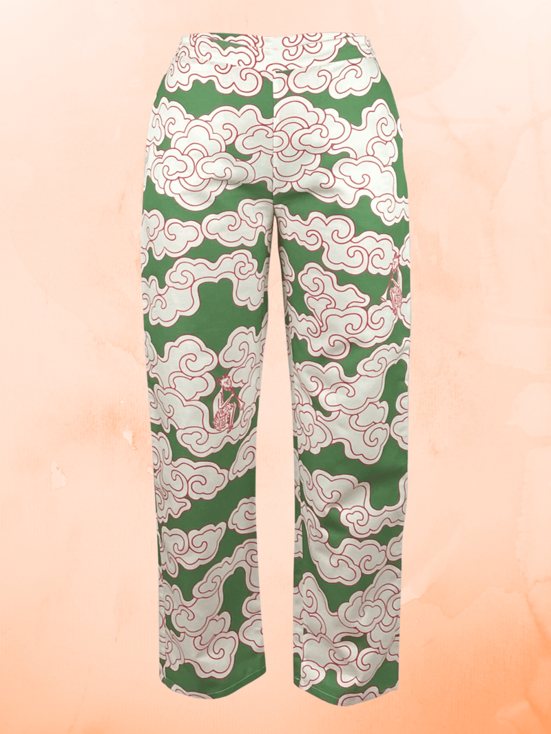 Organic cotton and linen Green Clouds Unisex Trousers by Wild Clouds