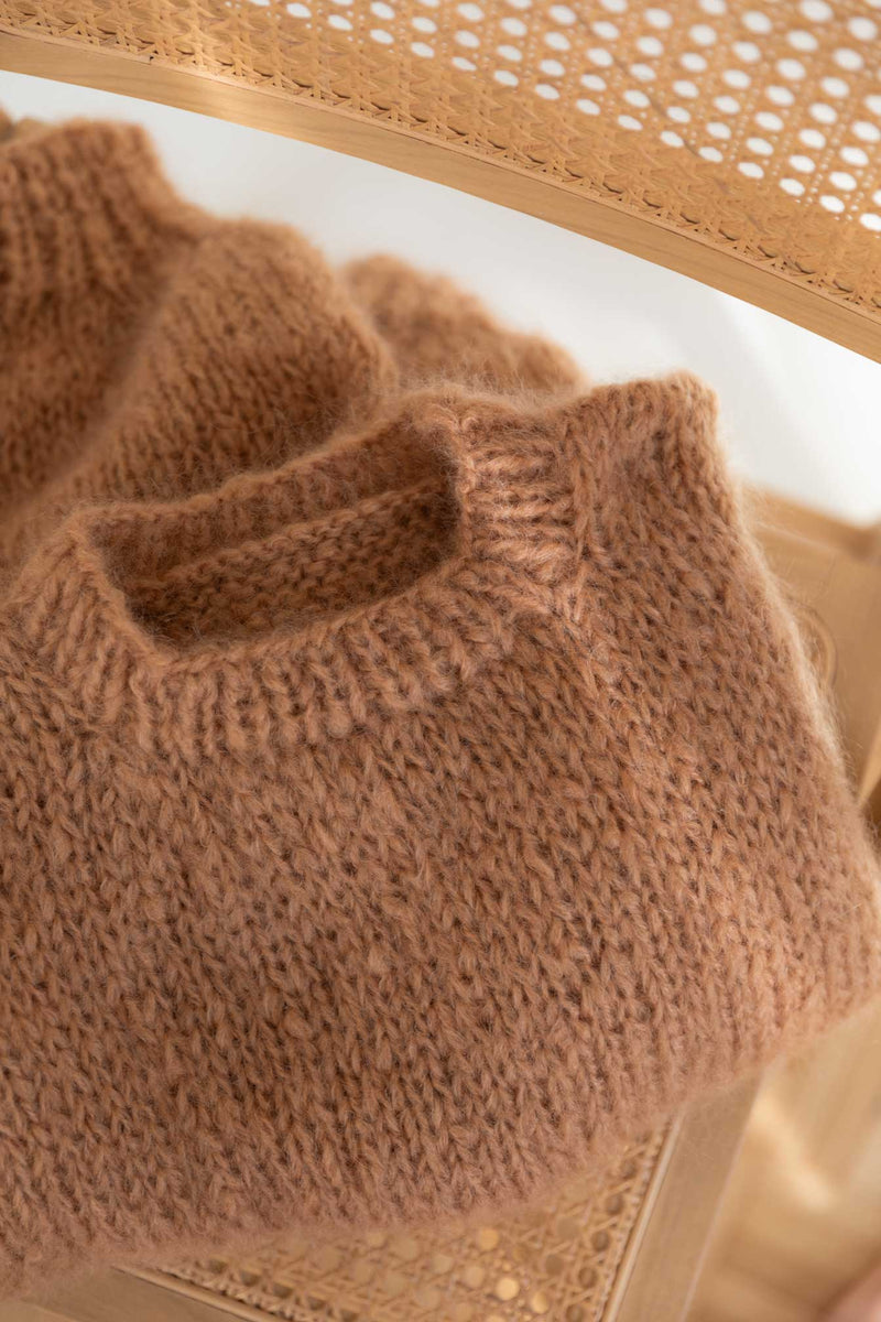 Camel Mohair and Organic wool sweater, oversized fit and a boxy shape.