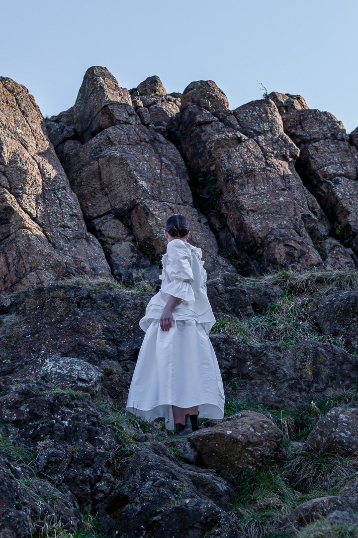 white top with puff sleeves