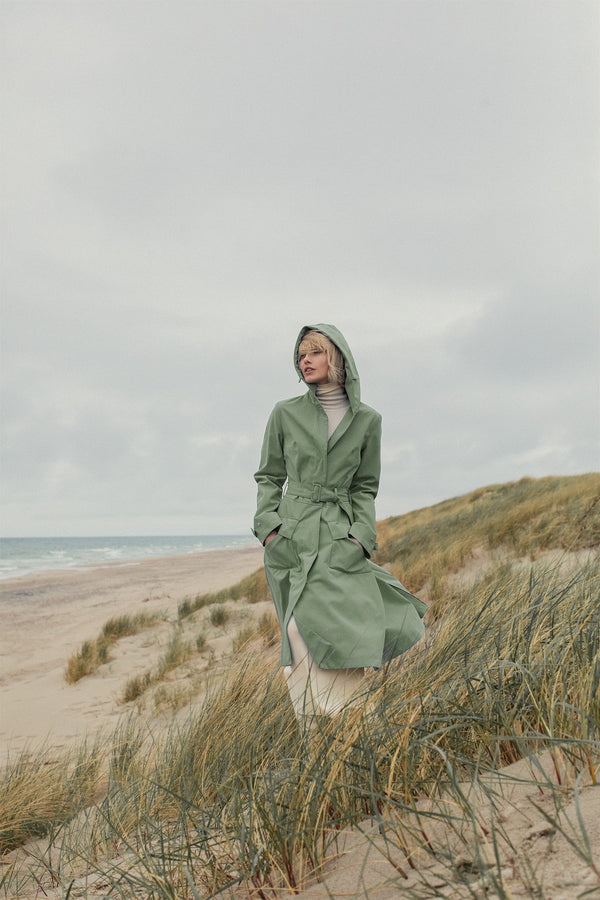 OLIVE FLARE RAINCOAT - recycled materials