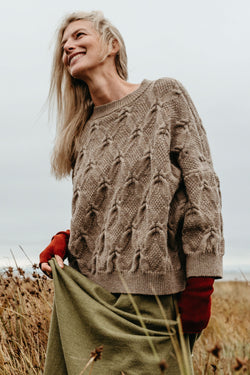 The Piel British Wool Cable Sweater in Soft Brown