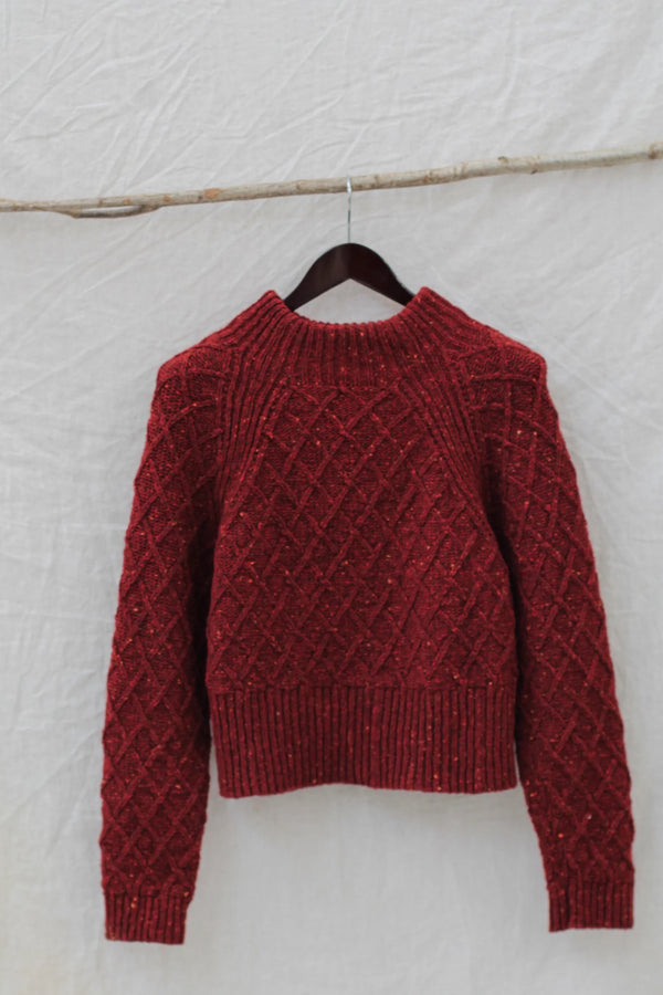 The Blisco Donegal Aran Sweater in Brick Red