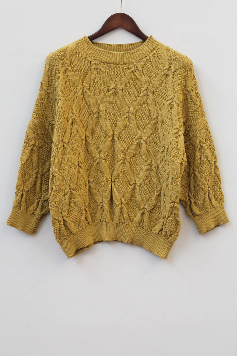 Organic Cotton Cable Sweater in Old Gold