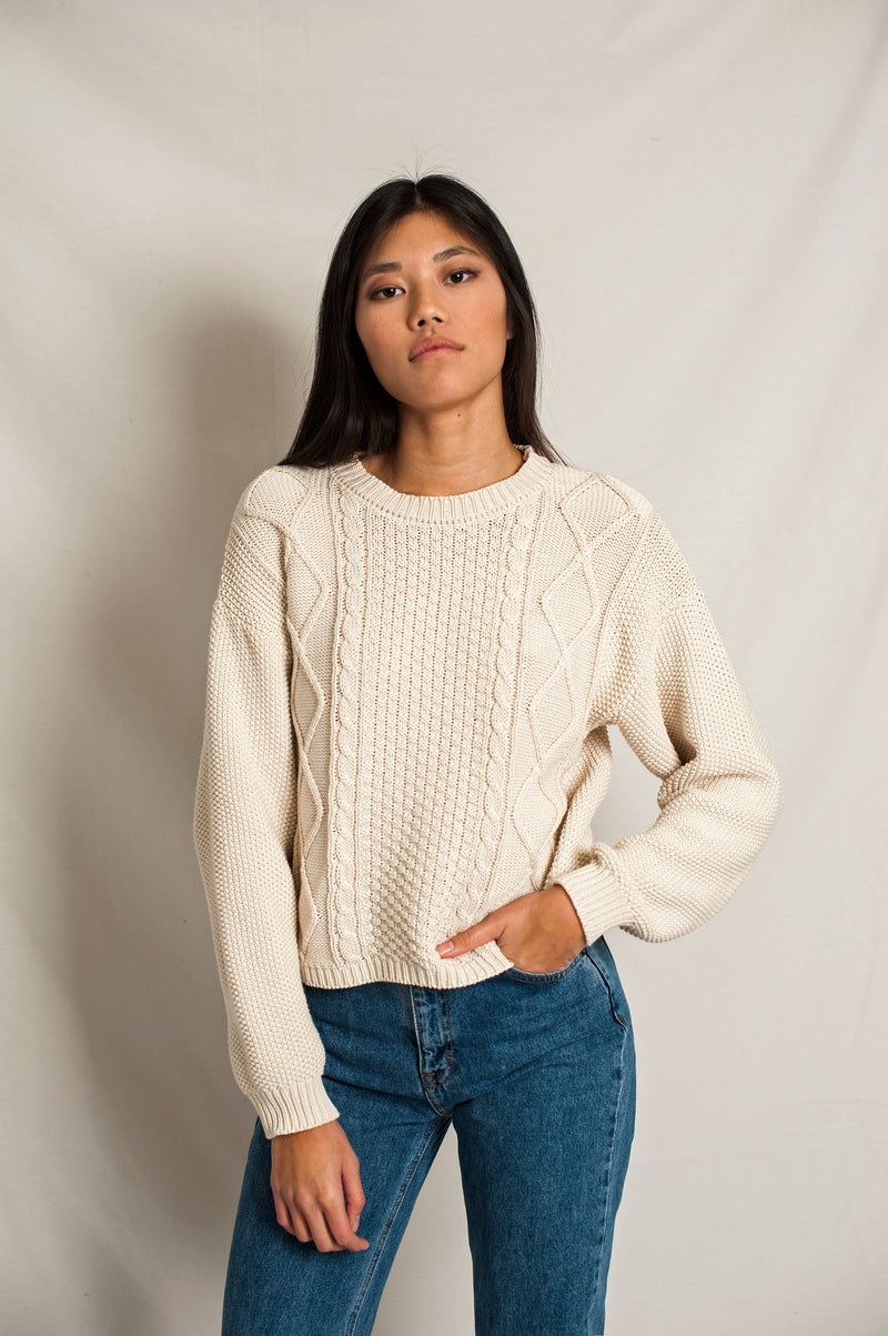 L'Envers - Paola Organic Cotton Sweater - GOTS certificated - Color Off-White - Font Picture