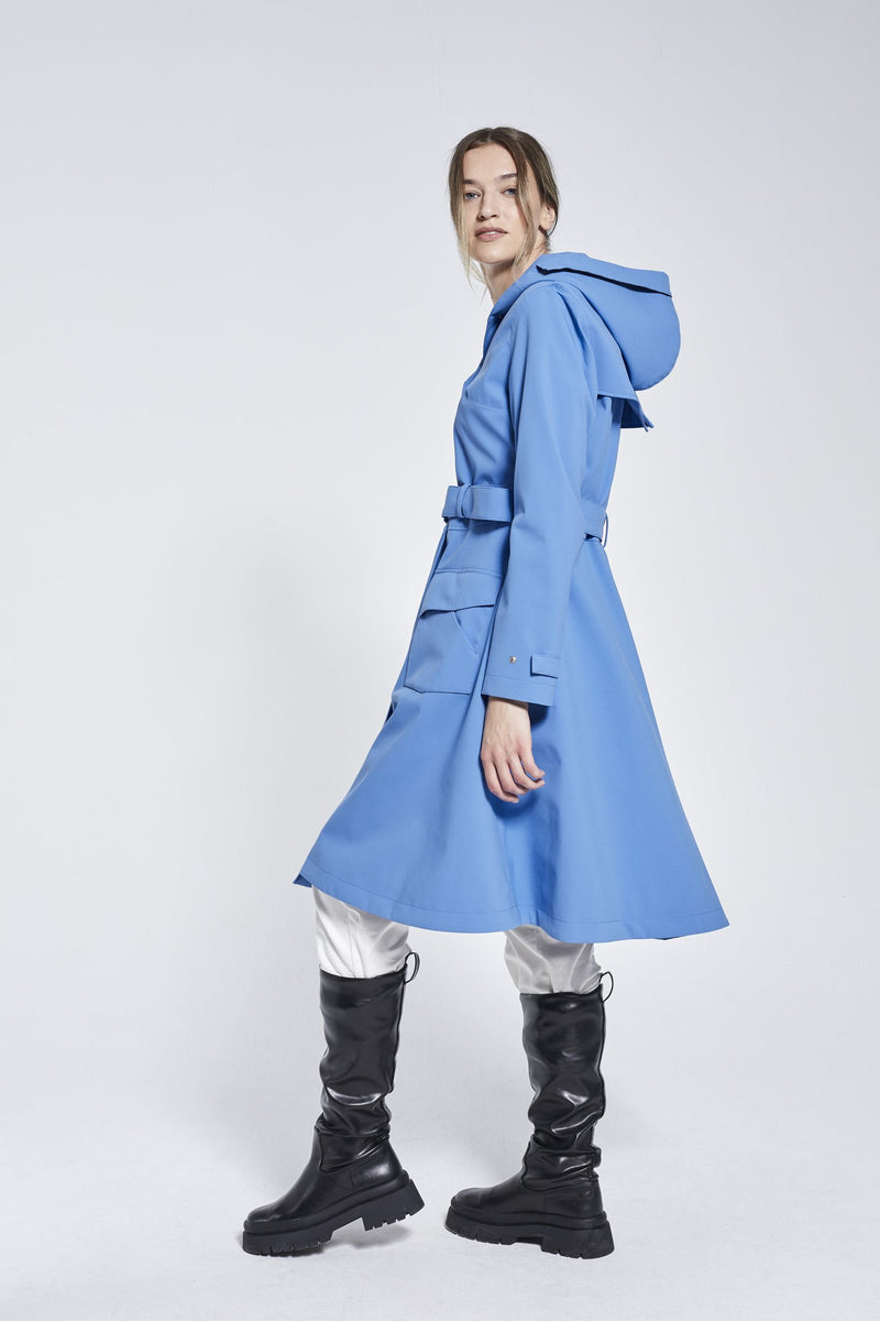 OCEAN BLUE FLARE RAINCOAT - recycled materials