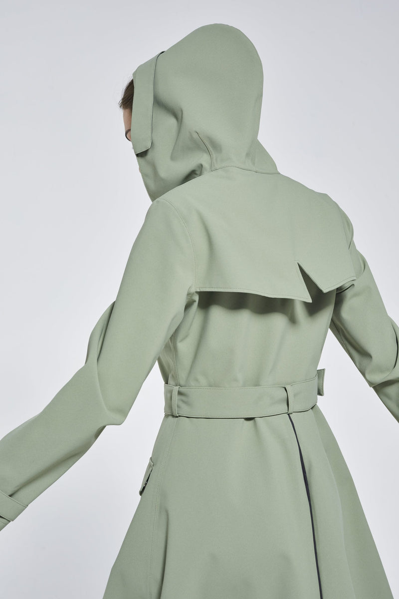 OLIVE FLARE RAINCOAT - recycled materials
