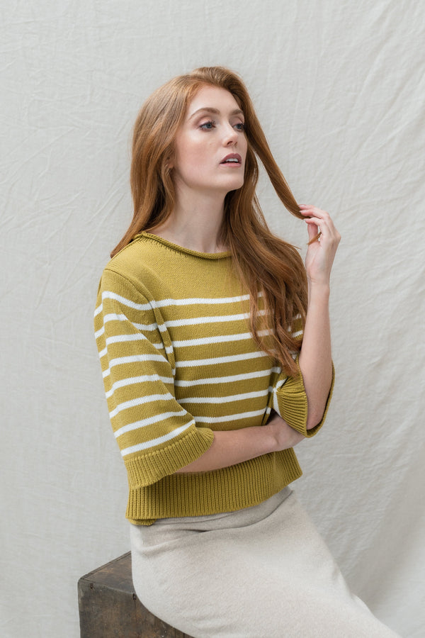 The Marinière Organic Cotton Sweater in Old Gold / Ecru