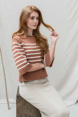 The Marinière Organic Cotton Sweater in Rosewood Apricot / Ecru