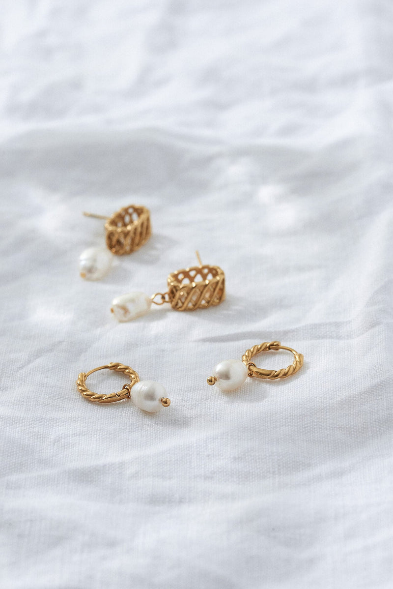 Woven Drop Pearl Earrings